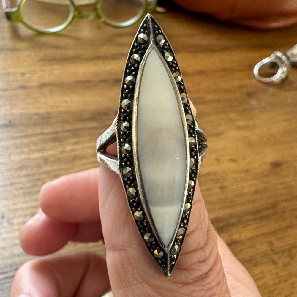 Goth 925 ring size 8 | Long 925 Marquise Ring | Unisex ring size 8 | stage wear - Picture 6 of 6